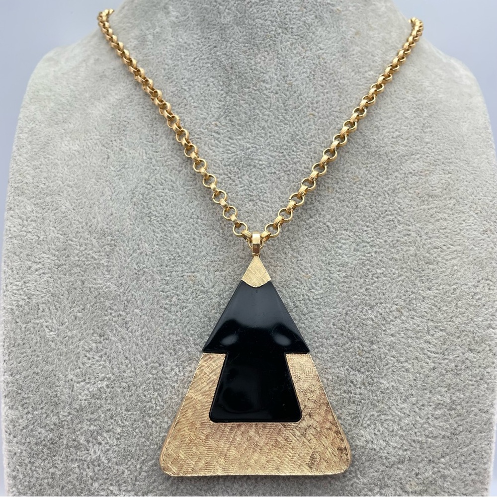 Sarah Coventry Black & Gold Geometric Statement Pendant Necklace